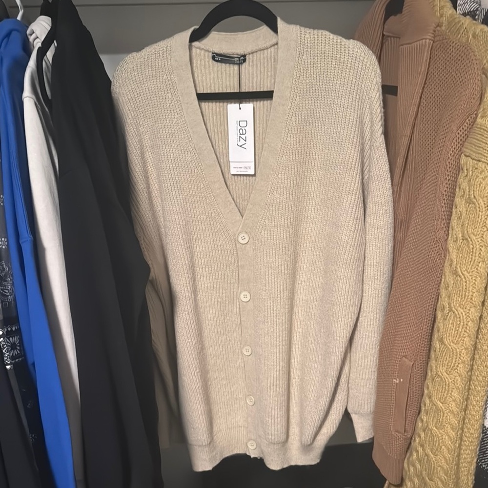 Cream Knit Cardigan Sweater